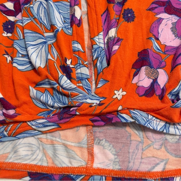 FREE PEOPLE Orange Keepin On Floral Stretch Jersey Slouchy Top SP - Picture 9 of 14